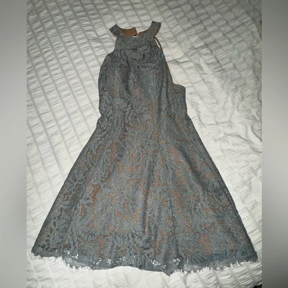 Dress the Population women’s small blue over nude halter high neck dress - Picture 12 of 12